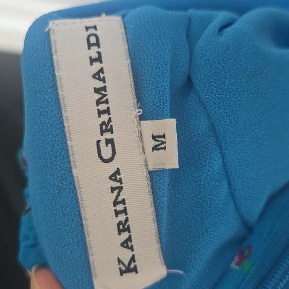 Karina Grimaldi Blue Floral High Low Spaghetti Strap Dress Size Medium - Picture 7 of 13